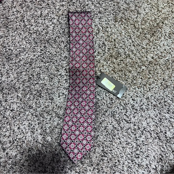 Murano Necktie Burgundy Floral Geometric Silk Tie Business‎ Formal - Picture 1 of 3